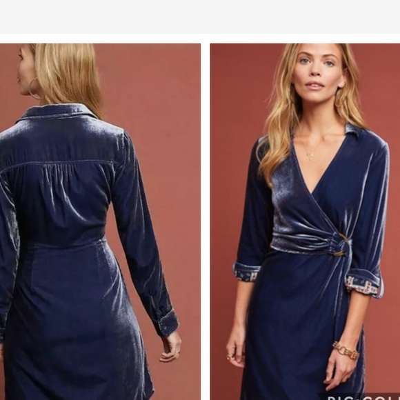 anthropologie blue velvet dress